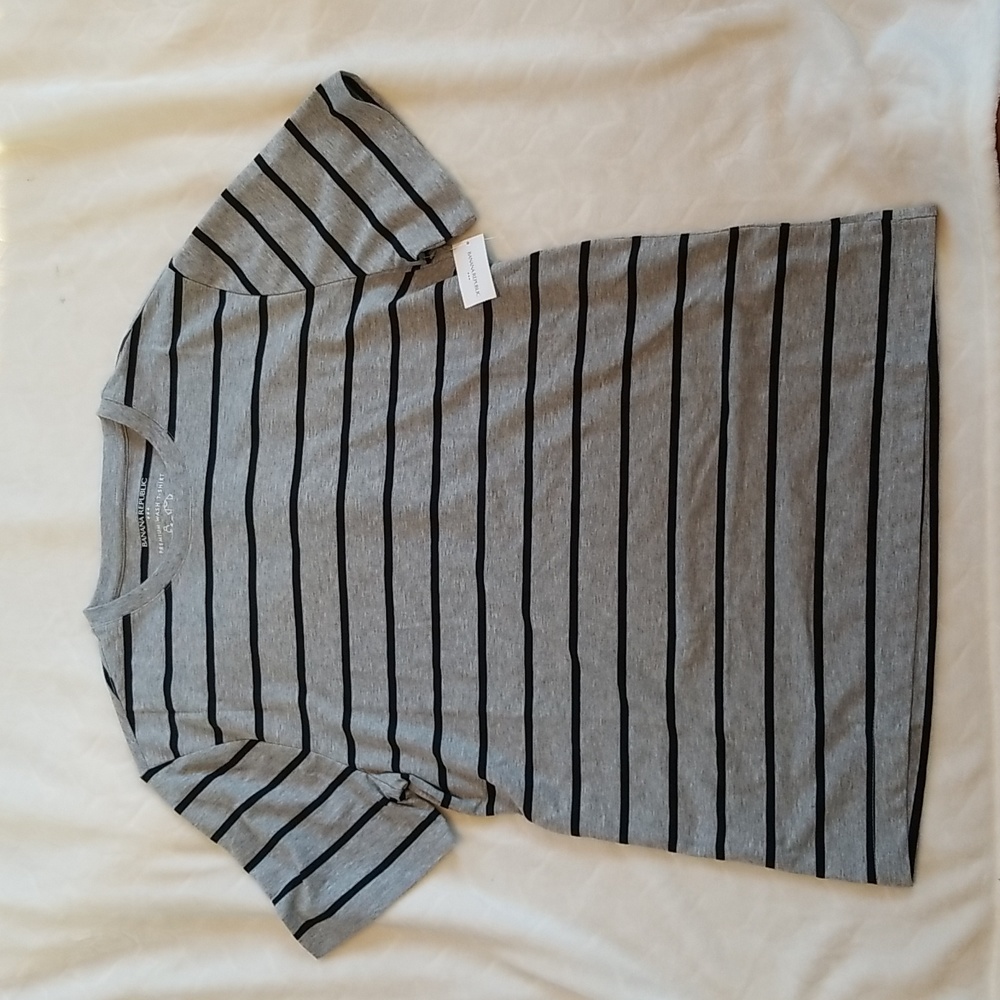 Banana Republic mens striped premium wash black gray crewneck sz M sz XL